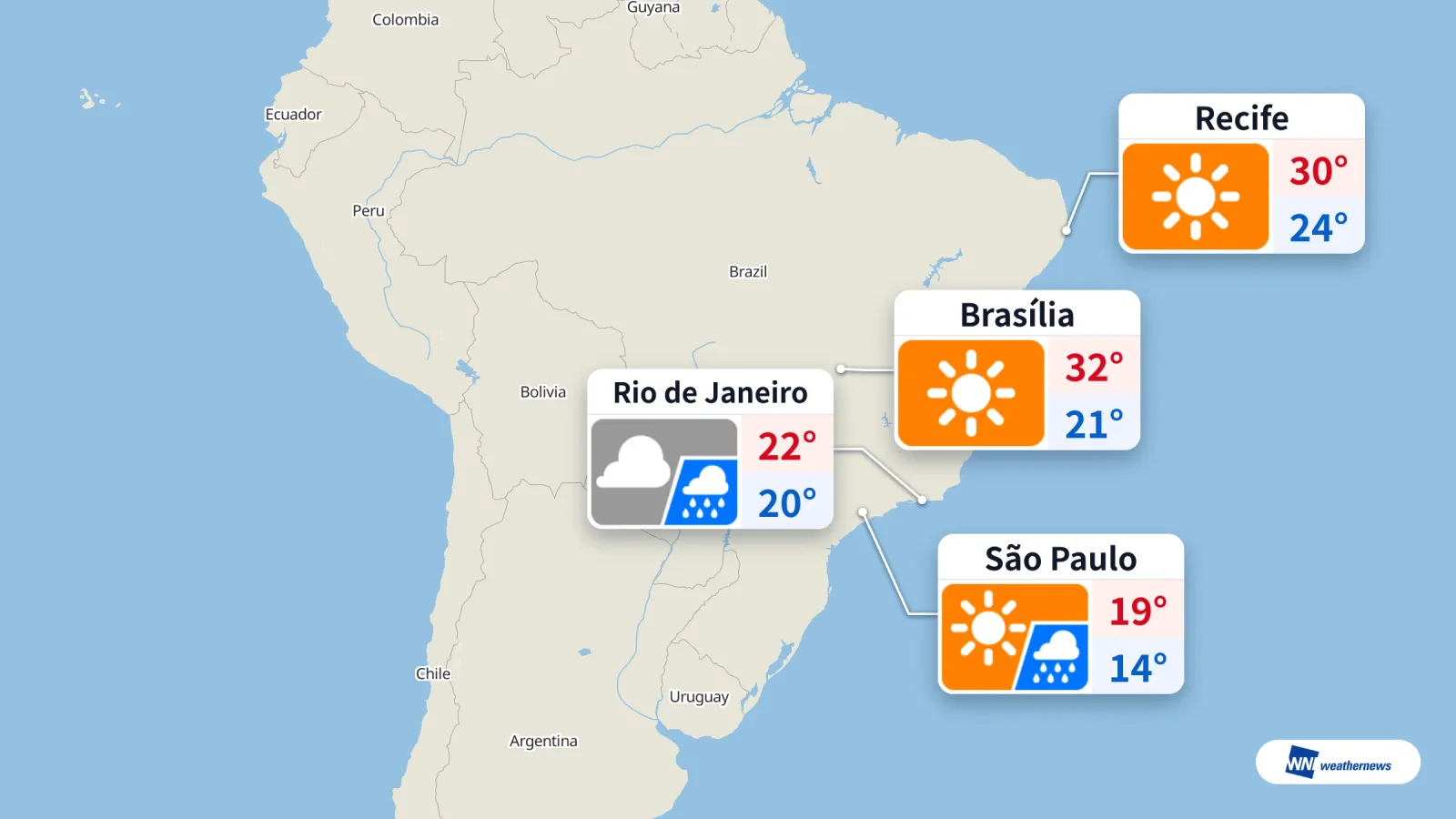 Chuva em São Paulo e Rio, sol forte em Brasília e Recife