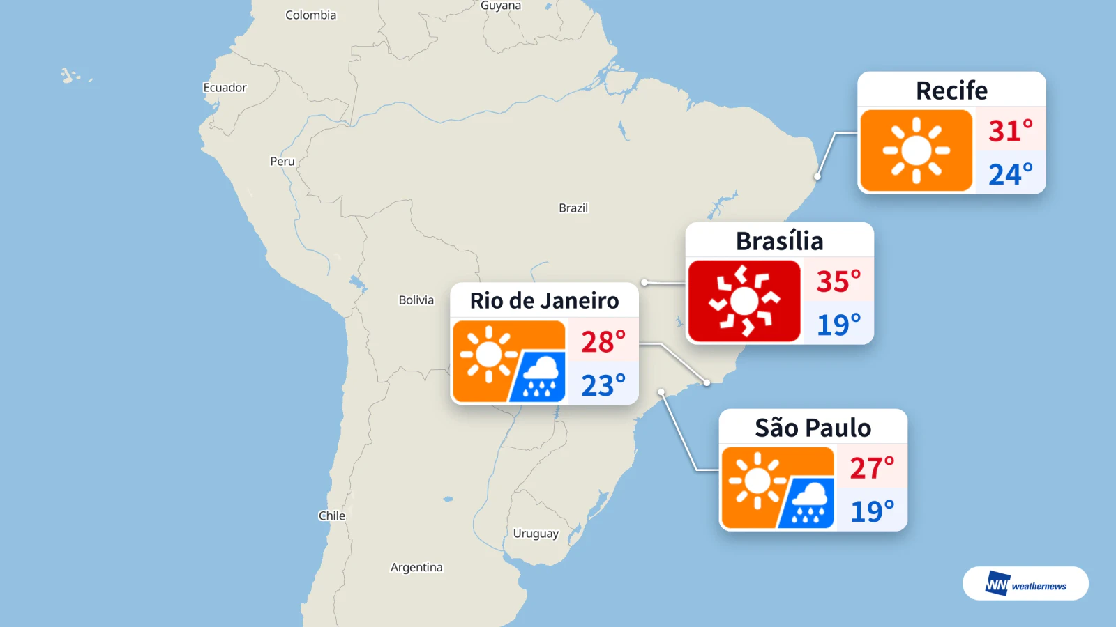 Aujourd’hui, pluie à São Paulo et Rio, chaleur extrême à Brasília