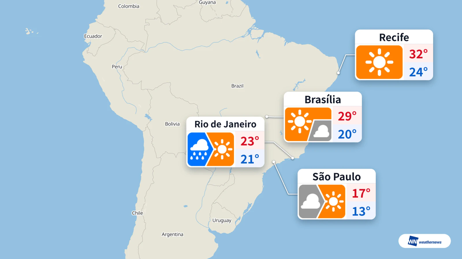 Aujourd’hui : froid à São Paulo, pluie à Rio et soleil à Brasília et Recife