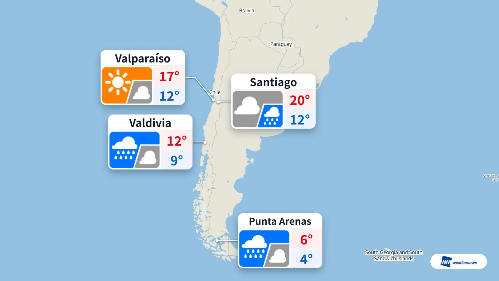 Hari ini di Cile: Hujan di Santiago, Valdivia, dan Punta Arenas