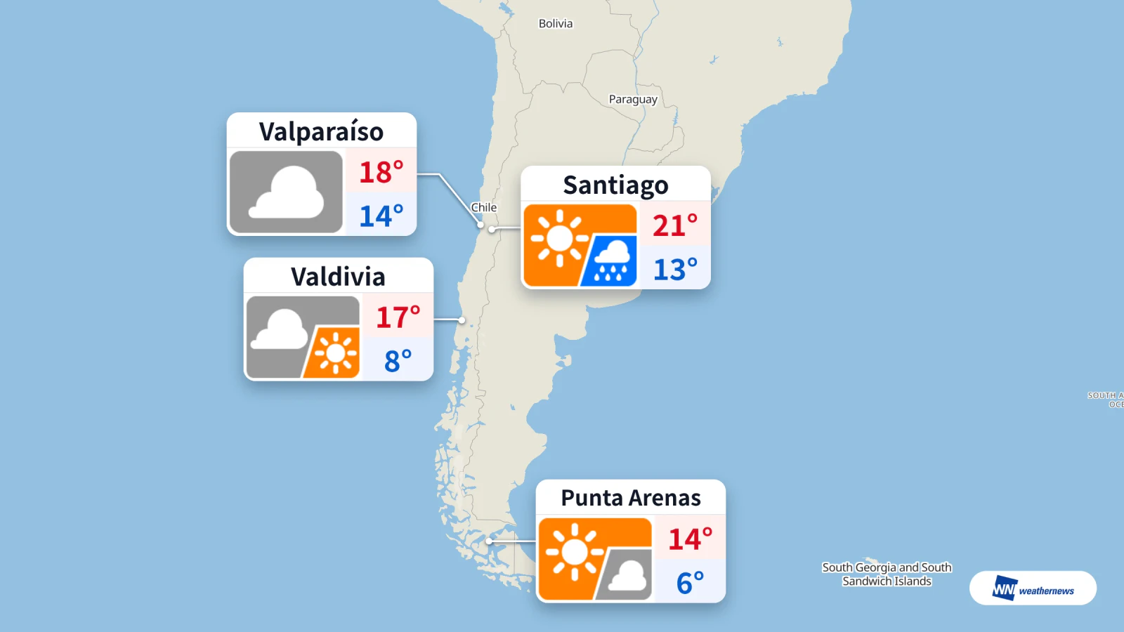 Aujourd’hui, 31 octobre : pluie l’après-midi à Santiago, maximum de 21 °C