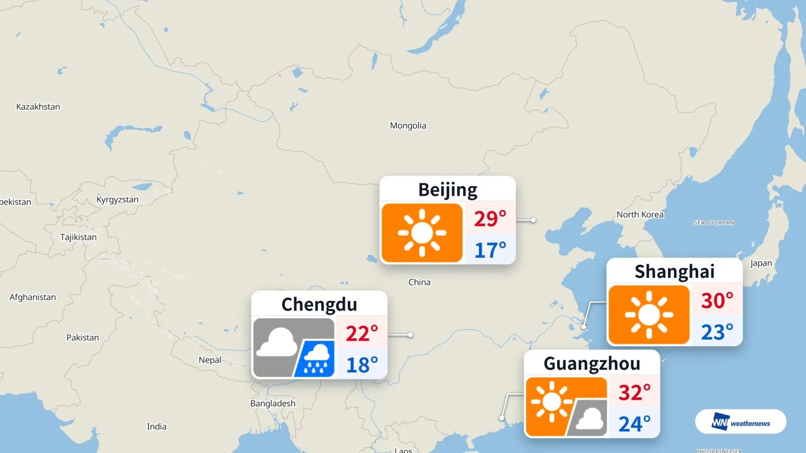 Cuaca 12 September: Beijing cerah, Chengdu mendung dan hujan, Guangzhou cerah hingga berawan