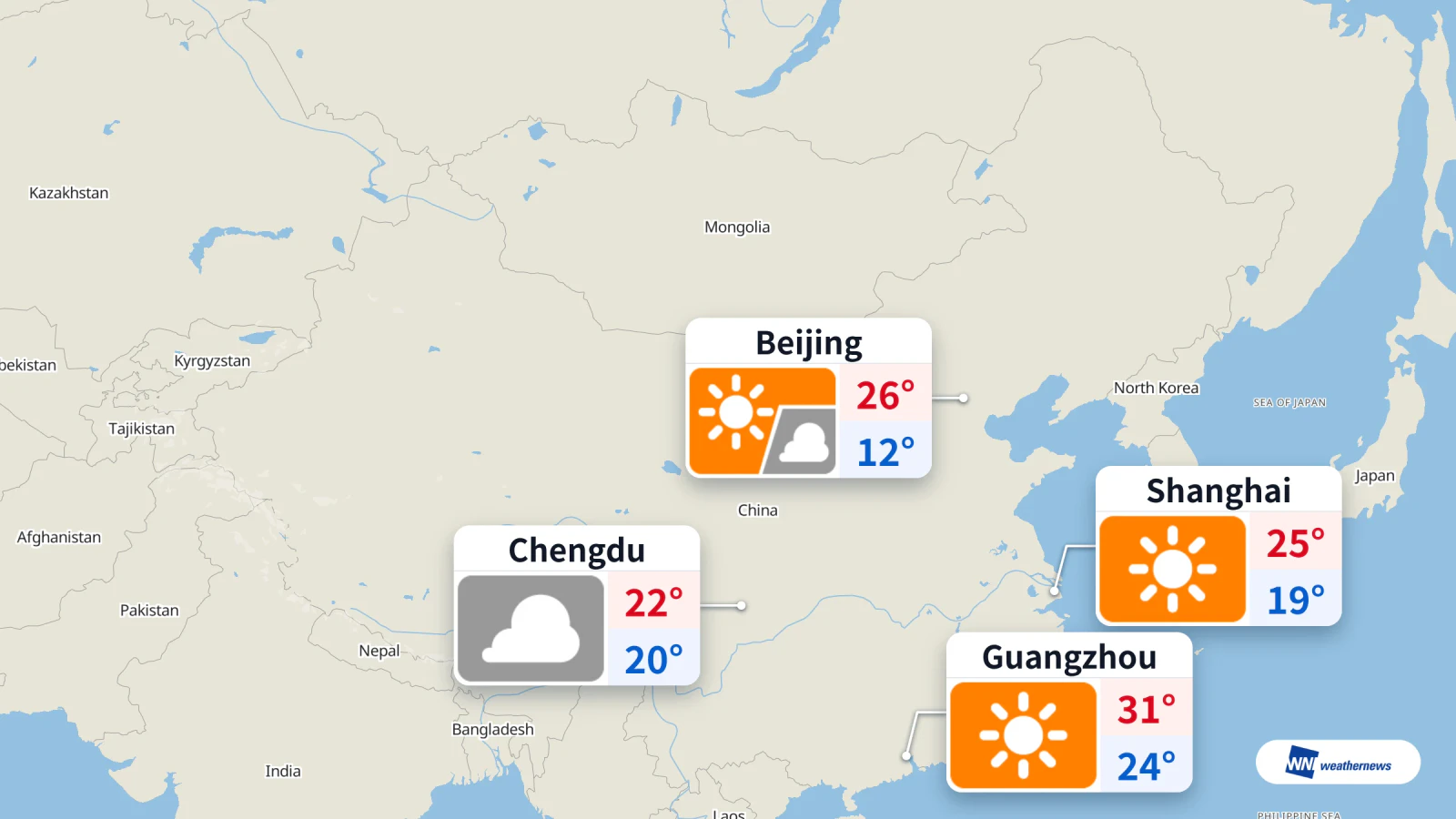 Aujourd’hui, ciel partiellement nuageux à Pékin, jusqu’à 26 °C, pollution très élevée