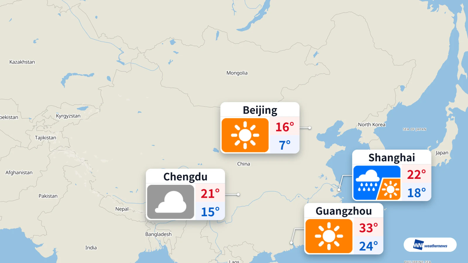 Pluie aujourd’hui à Shanghai, temps ensoleillé à Pékin mais pollution sévère prévue