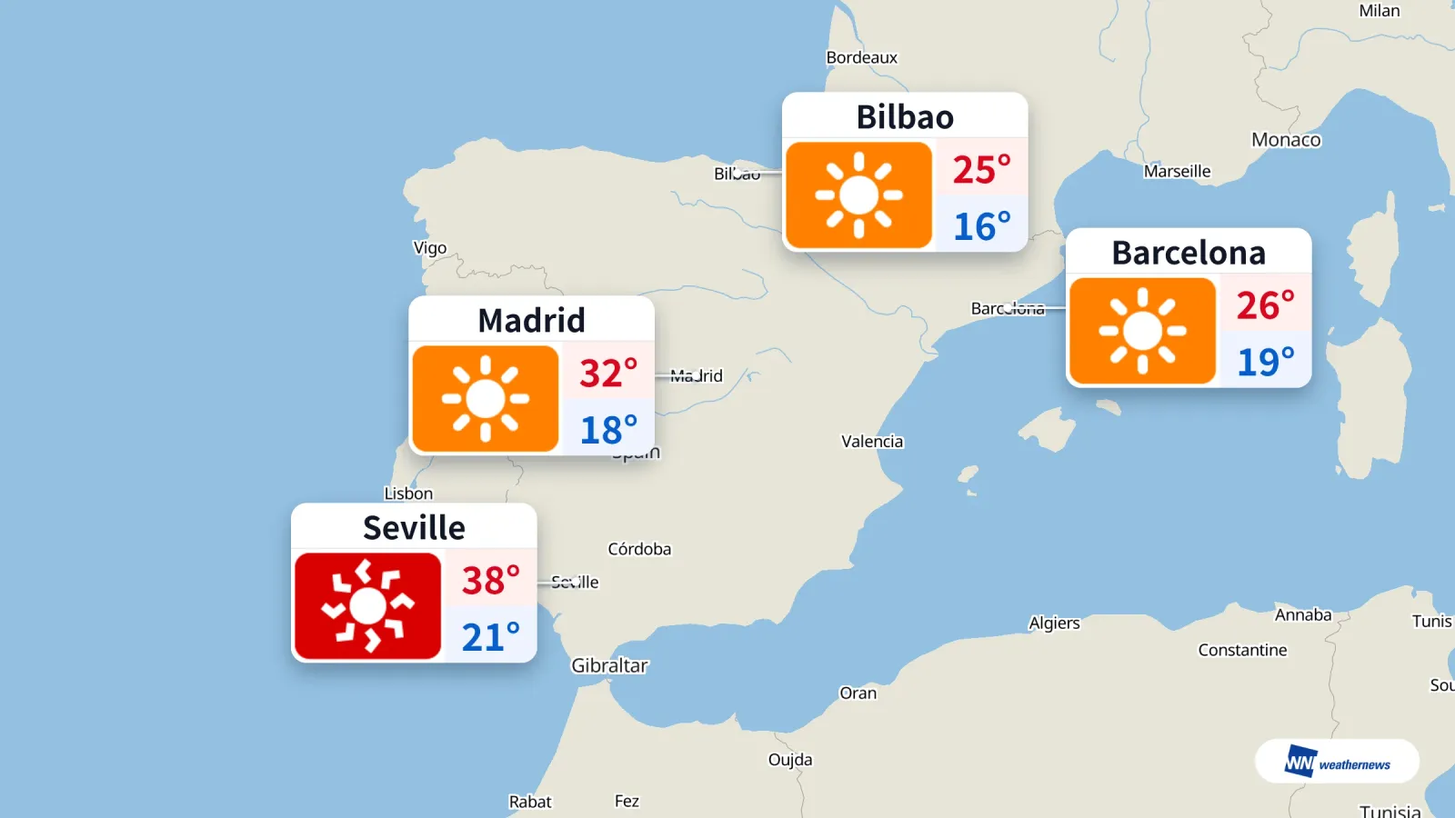 Calor extremo en Sevilla marca el tiempo de hoy en España