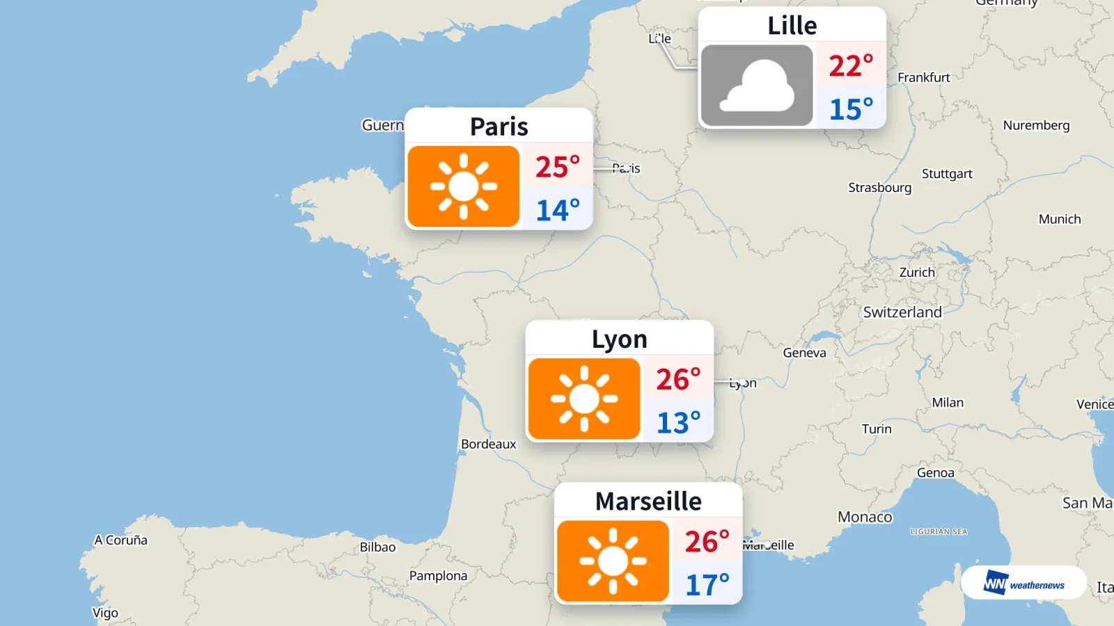 Météo aujourd'hui : soleil à Paris, Lyon, Marseille, nuages à Lille