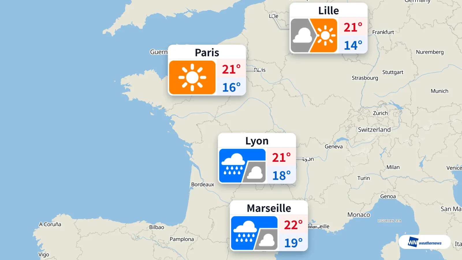 Previsão para hoje: sol em Paris, chuva em Lyon e Marselha
