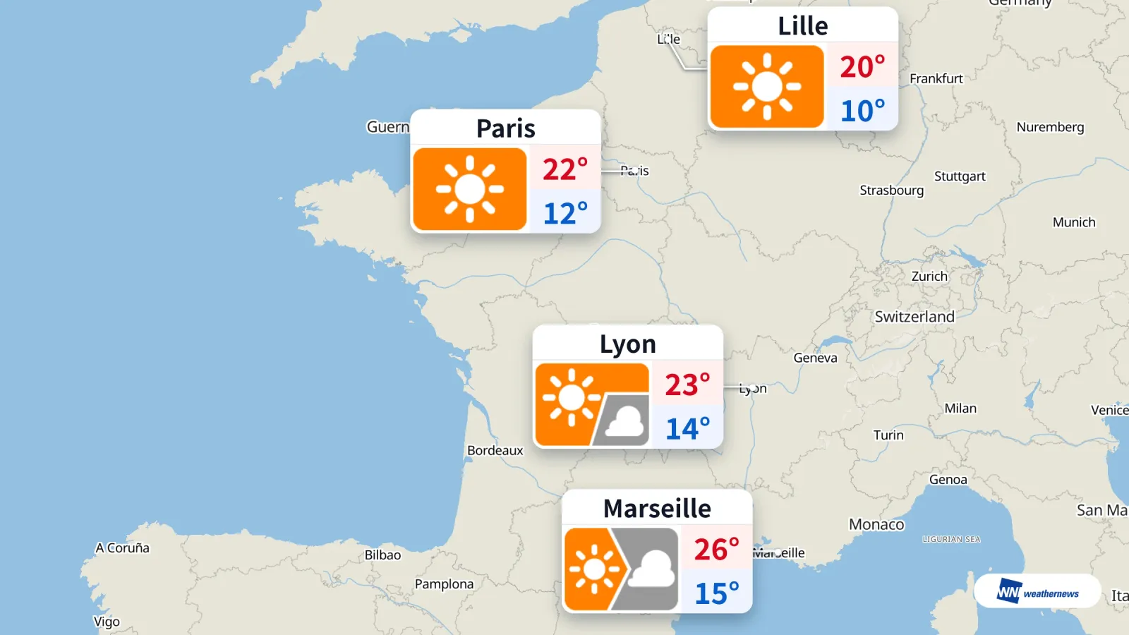 Hari ini: Paris dan Lille cerah, Marseille mula berawan