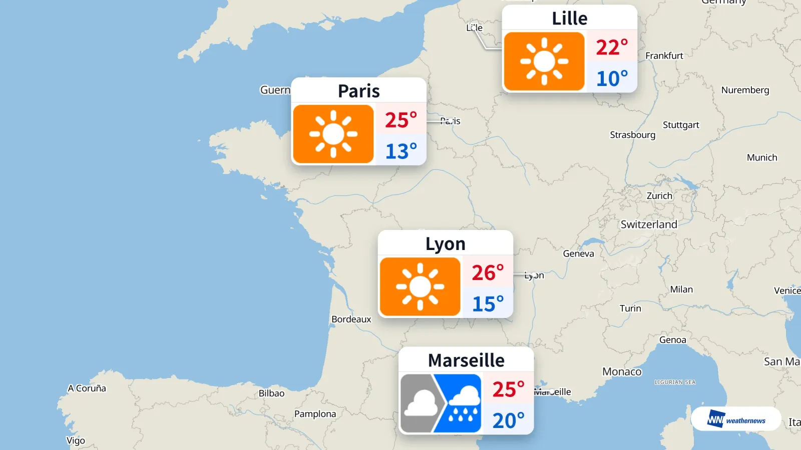 Tiempo de hoy: sol en París, lluvia en Marsella