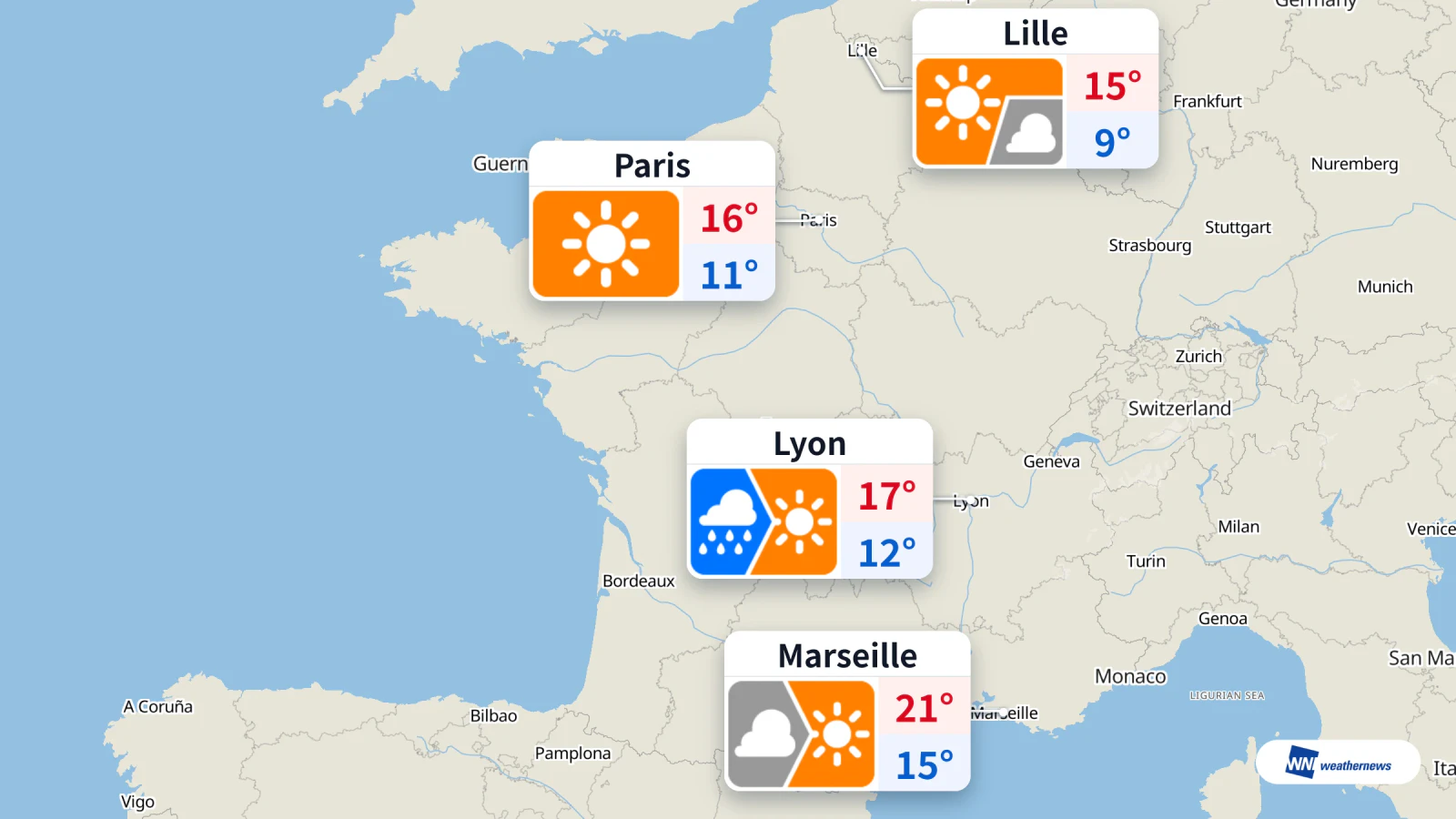 Météo d'aujourd'hui : pluie à Lyon, soleil à Paris et Marseille