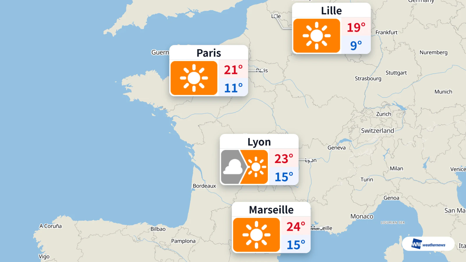 Hari ini, cuaca cerah di Paris, Lille dan Marseille dengan suhu hingga 24 °C