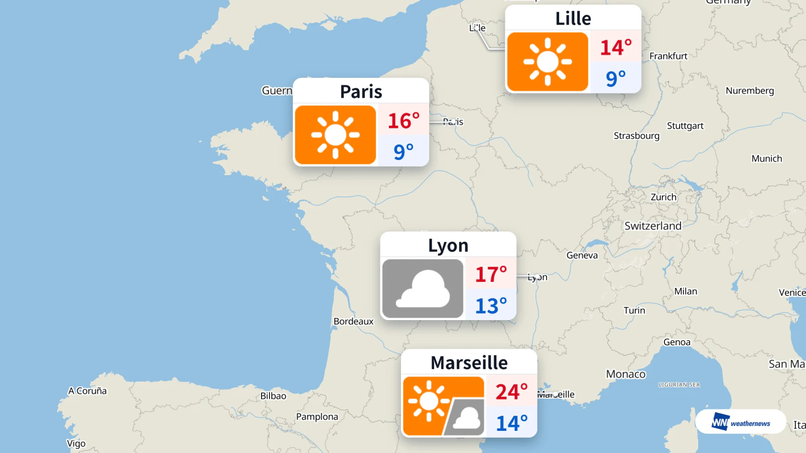 วันนี้ ปารีสมีแดด ลียงมีเมฆ มาร์แซย์ 24 °C
