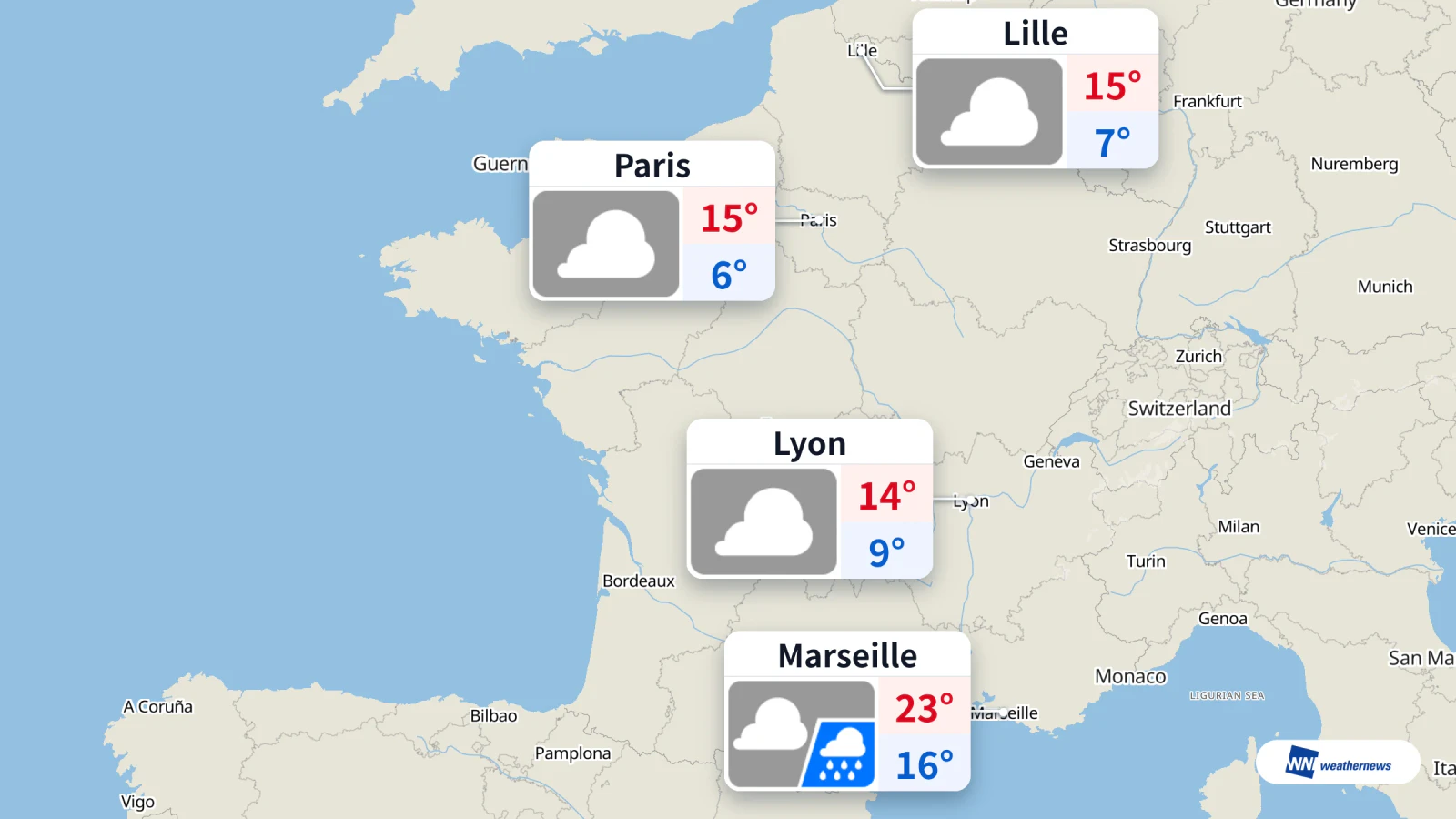 Météo aujourd'hui : nuages à Paris, pluie à Lyon et Marseille