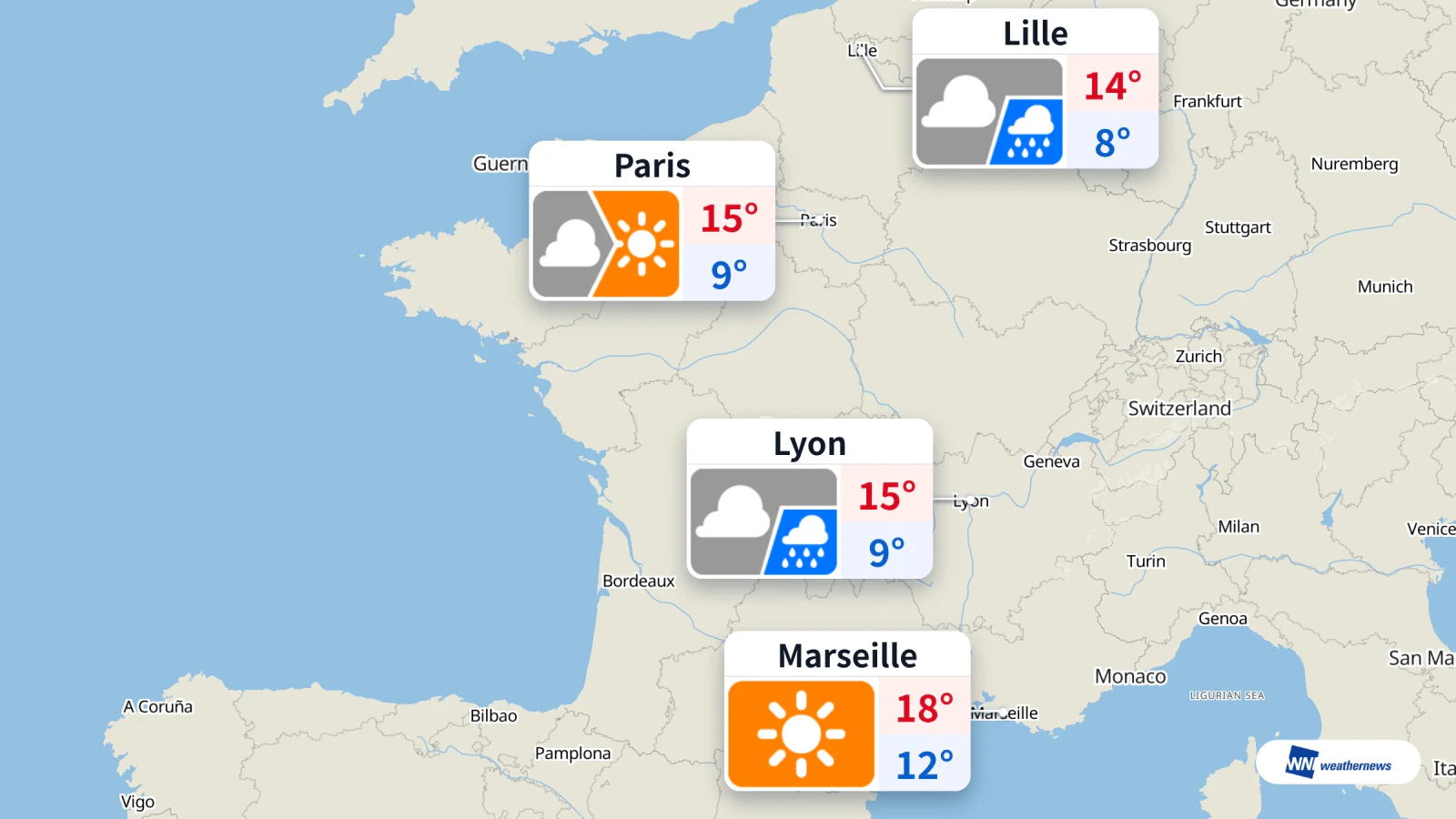 Hari ini: Hujan di Lille dan Lyon, cerah di Marseille