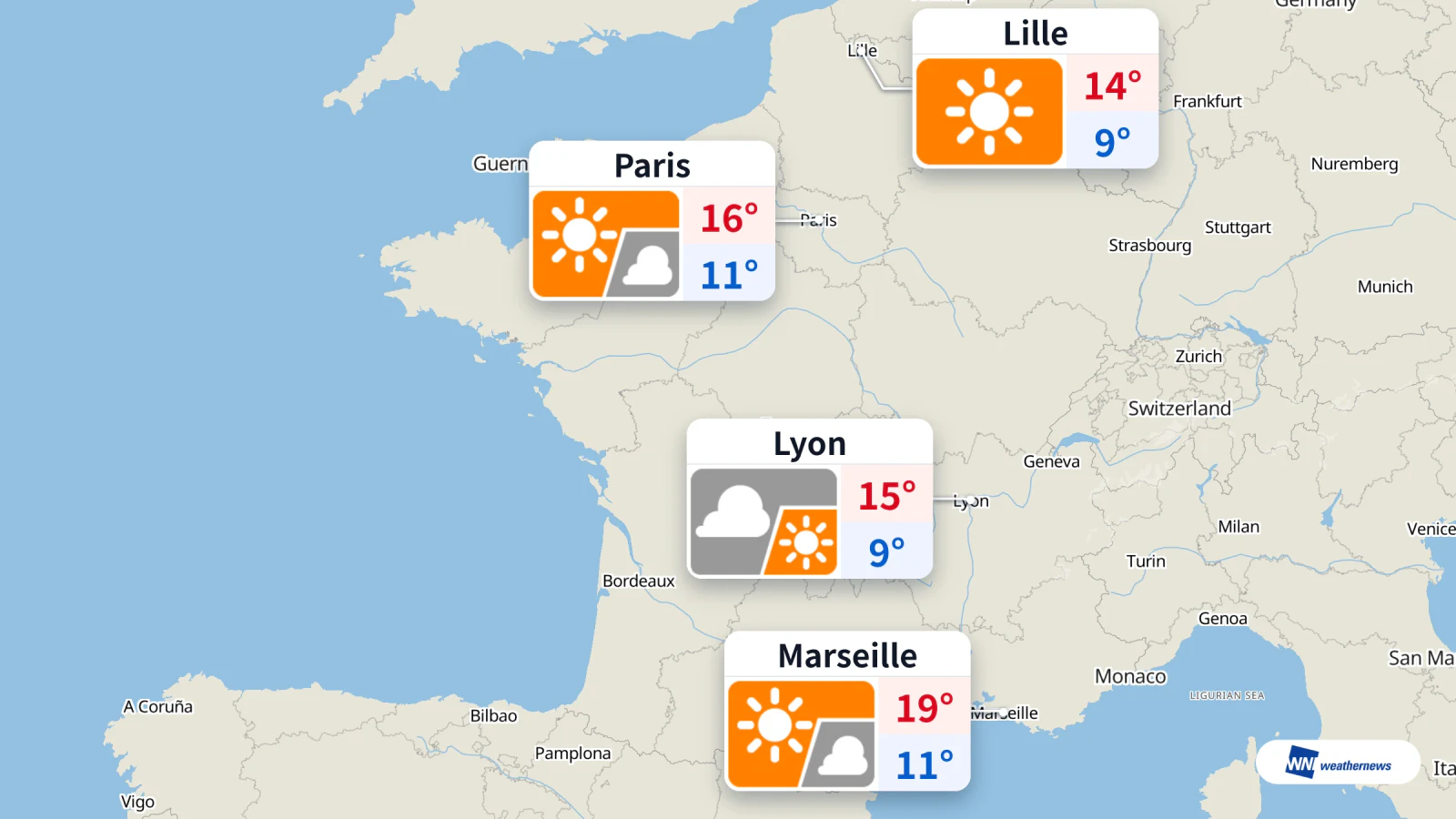 Tempo hoje: chuva em Paris às 6h, céu aberto ao meio-dia