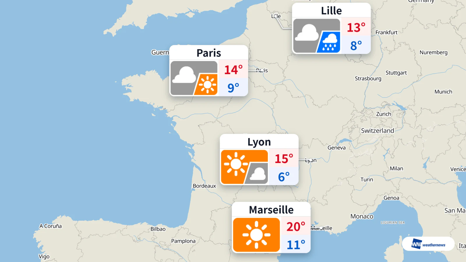 Météo aujourd'hui : nuages au nord, soleil à Marseille et Lyon
