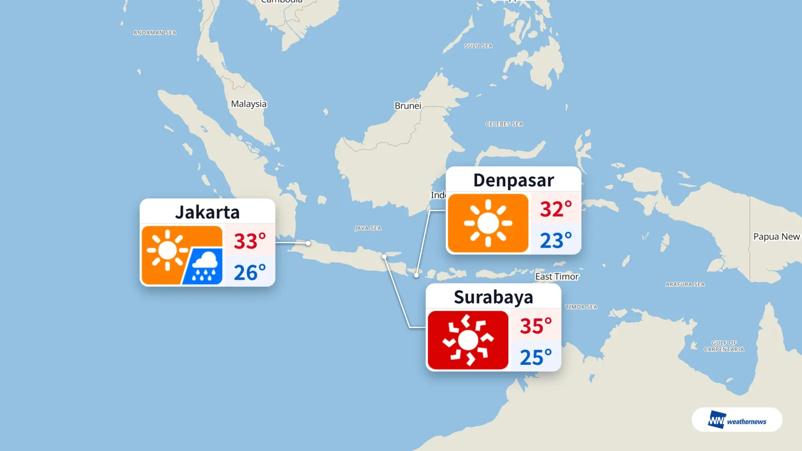 Météo aujourd’hui : pluie à Jakarta à 18 h, 35 °C à Surabaya