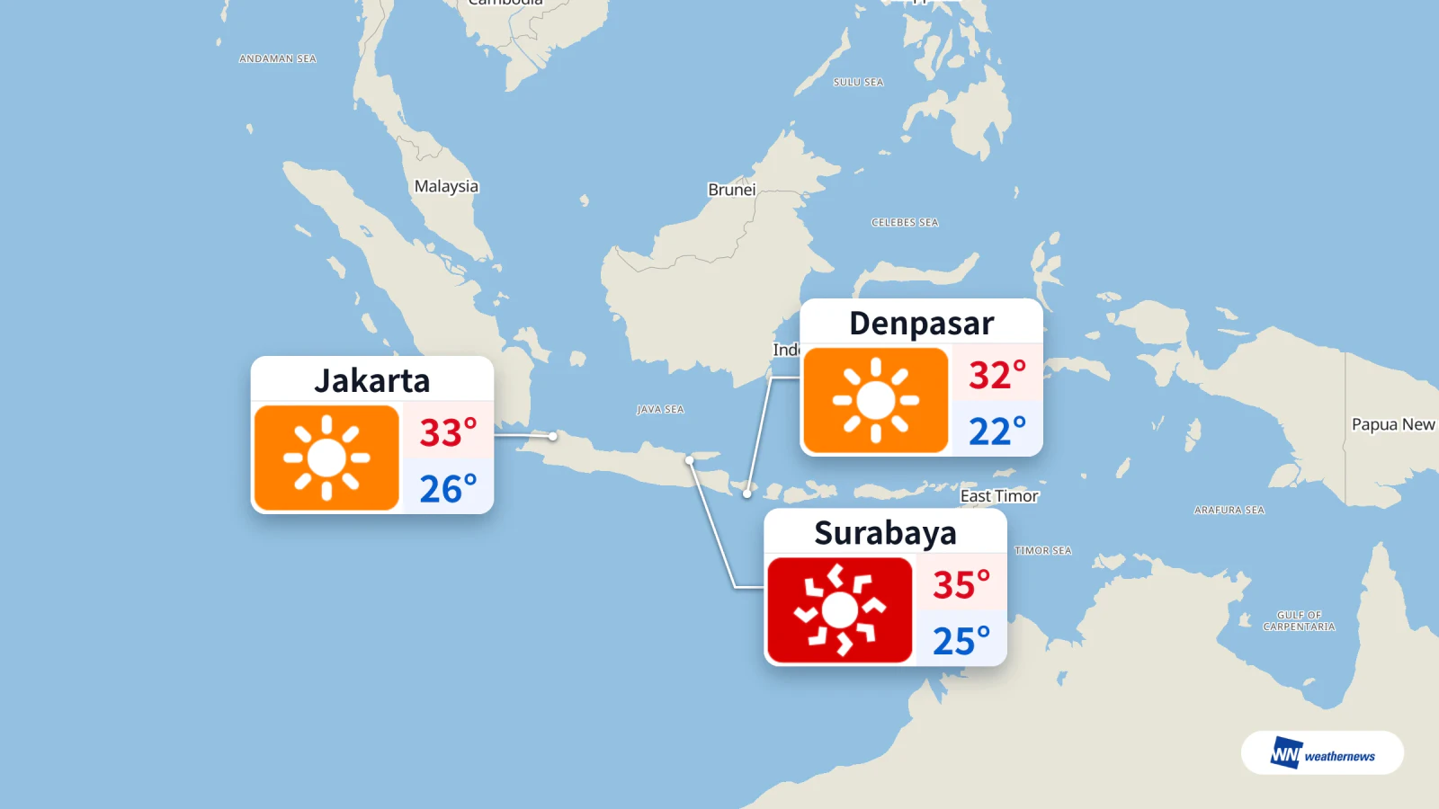 Météo aujourd’hui : soleil à Jakarta, chaleur extrême à Surabaya avec 35 °C