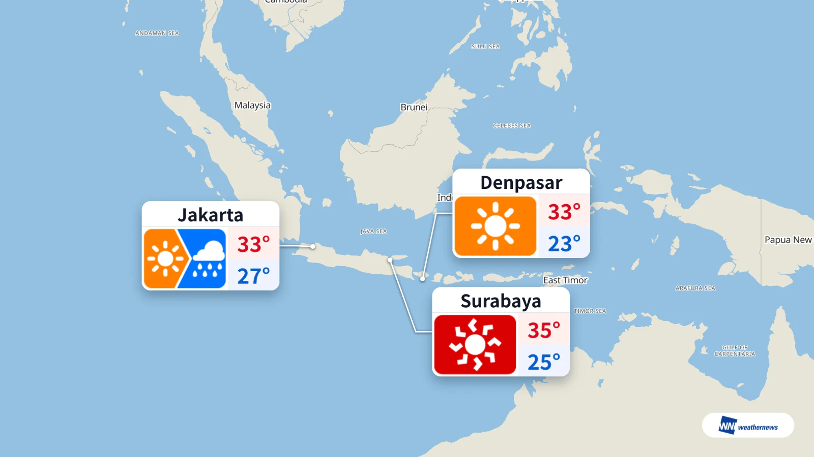 Météo aujourd’hui : pluie à Jakarta à 18 h, chaleur extrême à Surabaya