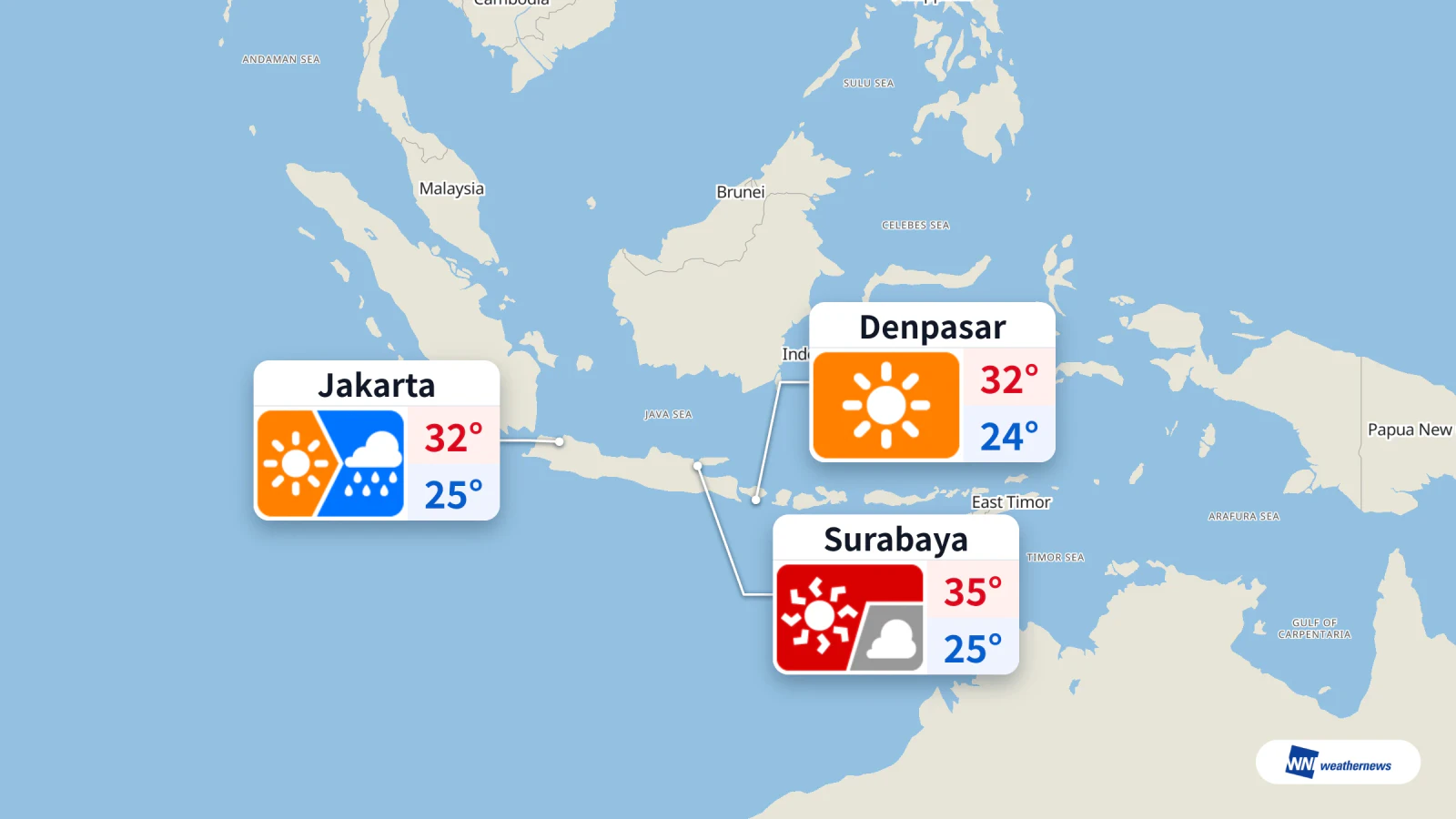 Météo aujourd’hui : pluie à Jakarta à 15 h, chaleur de 35 °C à Surabaya