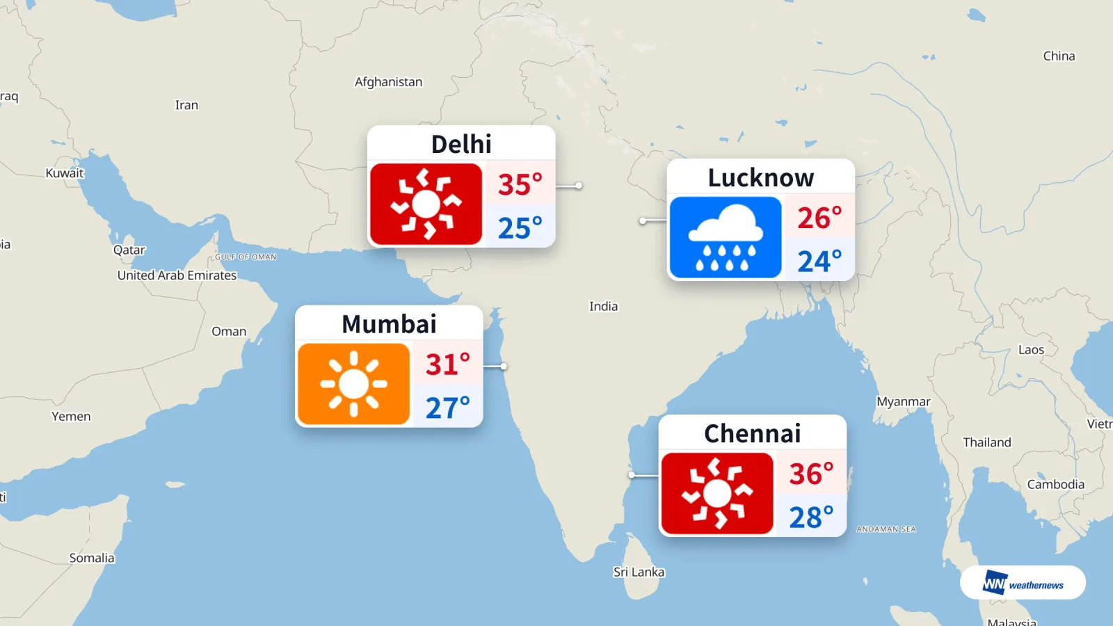 Hoje: Calor extremo castiga Delhi e Chennai, enquanto a chuva encharca Lucknow