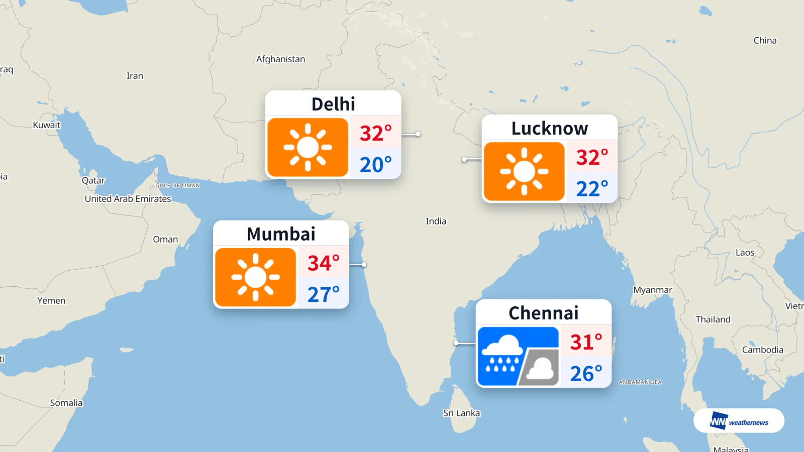 Aujourd’hui : pluie à Chennai, soleil à Delhi et Lucknow, chaleur à Mumbai