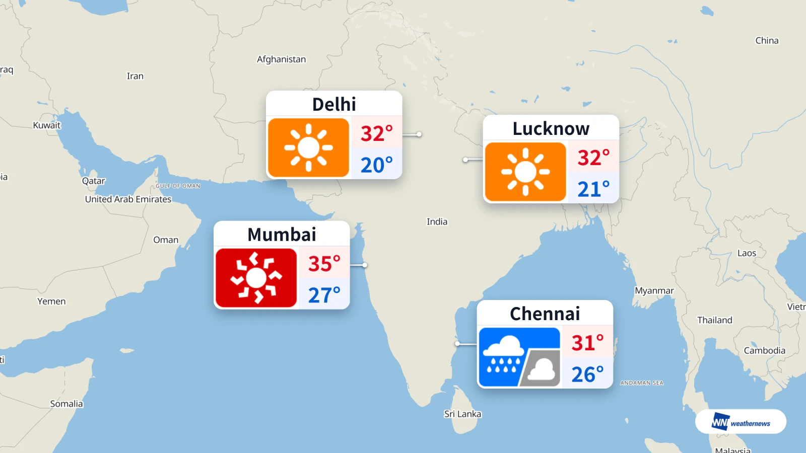 Aujourd’hui : pluie à Chennai, chaleur extrême à 35 °C à Mumbai