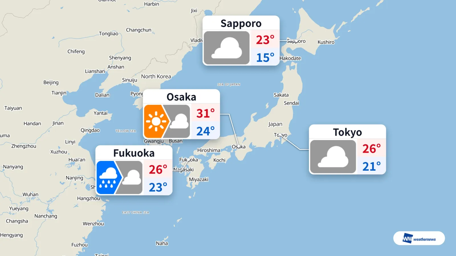Cuaca Jepang Hari Ini: Hujan di Fukuoka, Waspada Panas di Osaka dan Tokyo