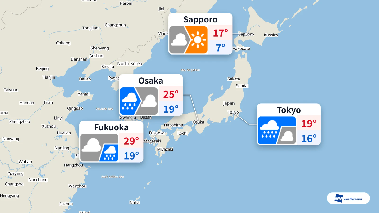Hujan di Tokyo dan Osaka hari ini, Sapporo pula bertukar cerah