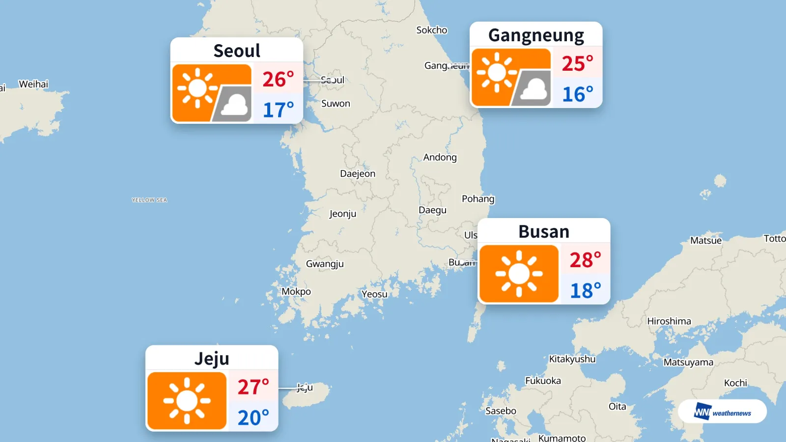 Séoul, Busan, Gangneung et Jeju sous le soleil le 12, jusqu’à 26 degrés à Séoul