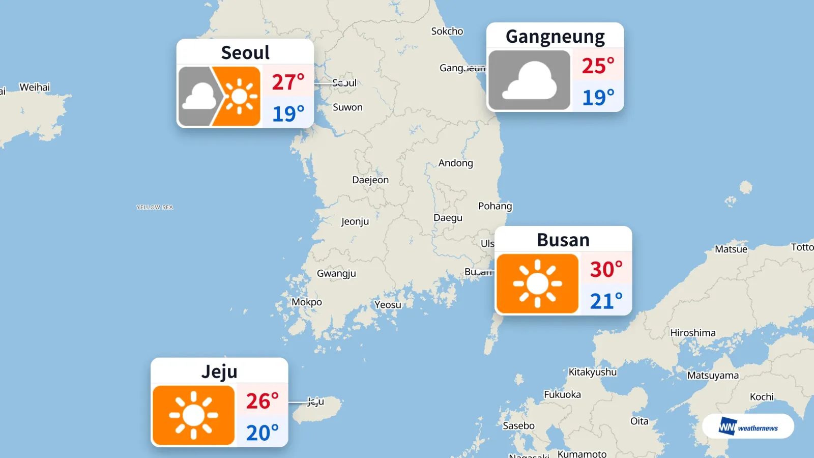 Seoul Berawan Lalu Cerah, Busan 30°C dan Jeju 26°C
