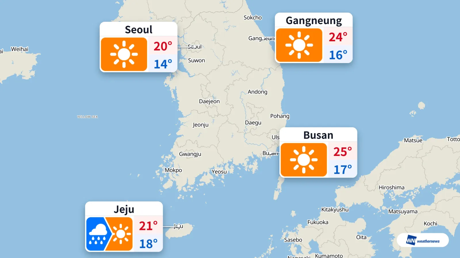 Pluie attendue aujourd’hui à Jeju, ciel dégagé à Séoul, Busan et Gangneung