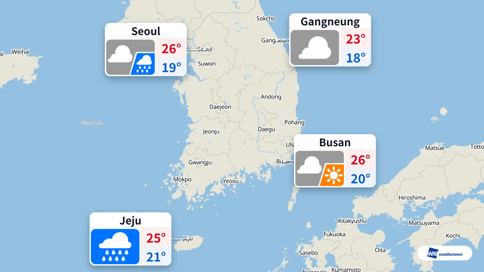 Pluie prévue aujourd’hui à Jeju, averses attendues à Séoul à 18 h
