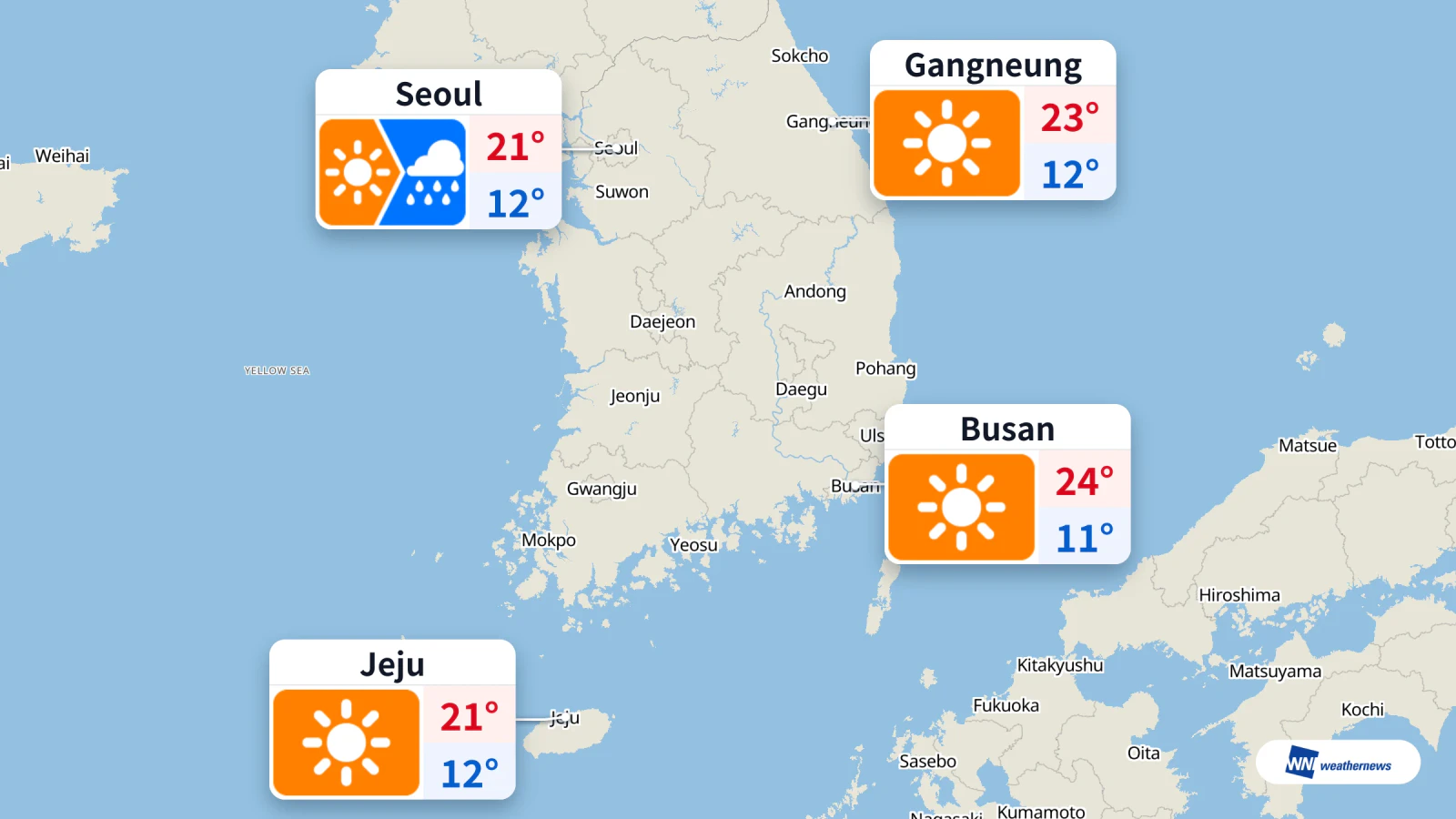 Hujan diramalkan di Seoul pada pukul 15:00 hari ini; Busan, Gangneung dan Jeju cerah