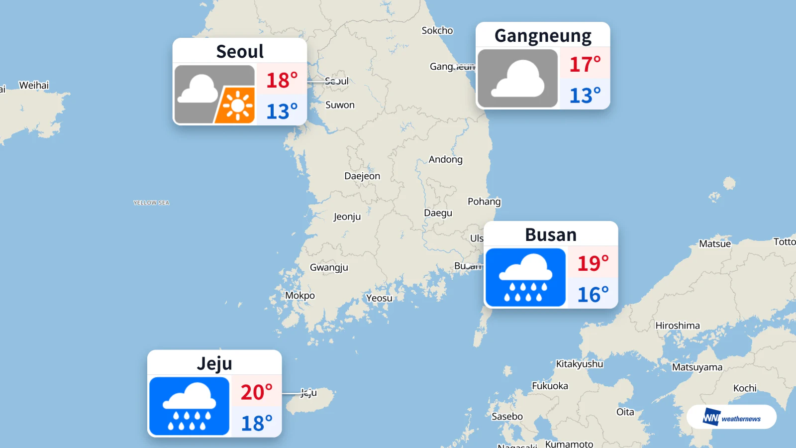 Séoul sous les nuages aujourd’hui ; pluie prévue à Busan et sur l’île de Jeju