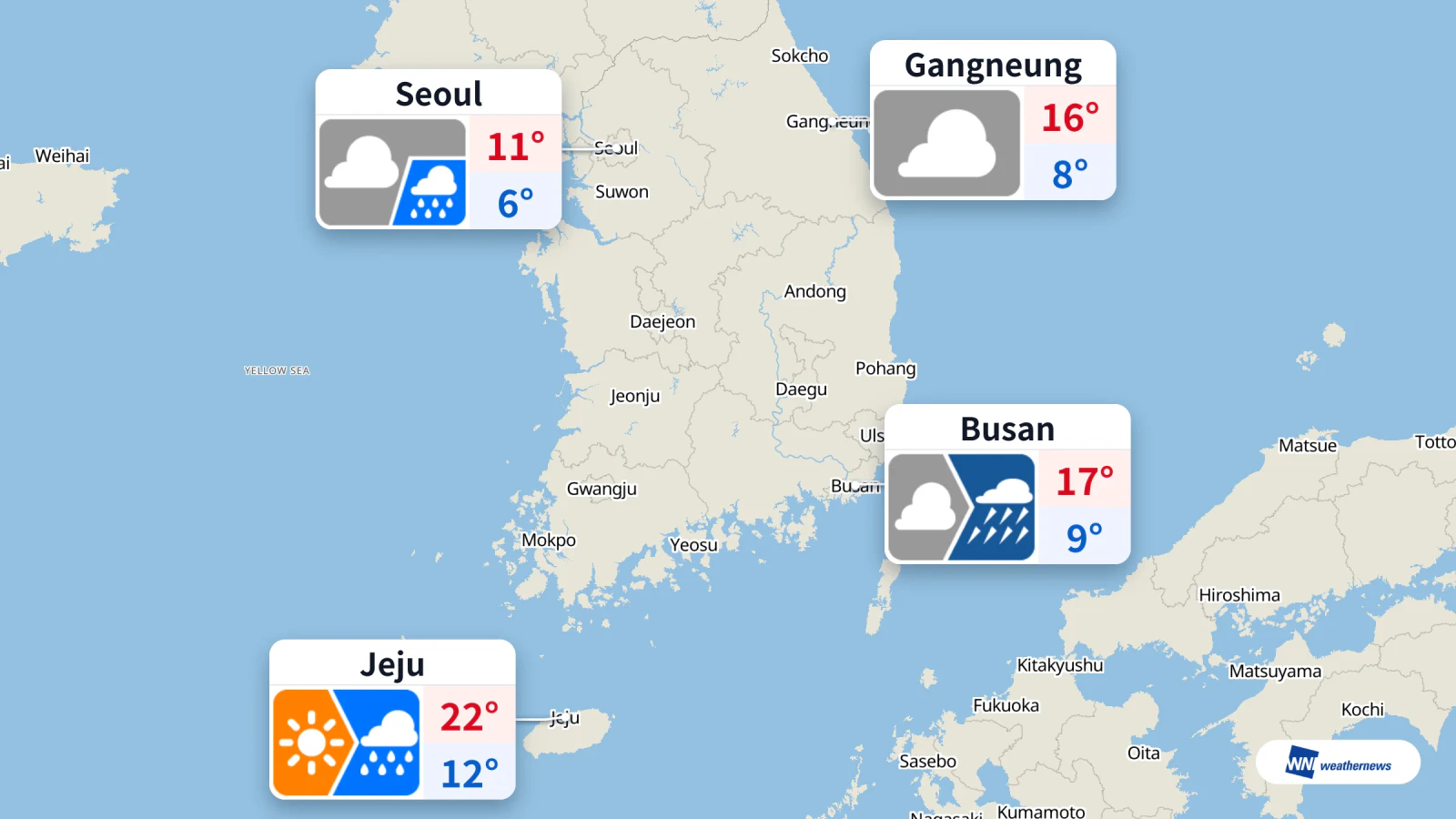 Hoy, 1 de noviembre: lluvias en algunas zonas desde la noche; máxima de 11 °C en Seúl
