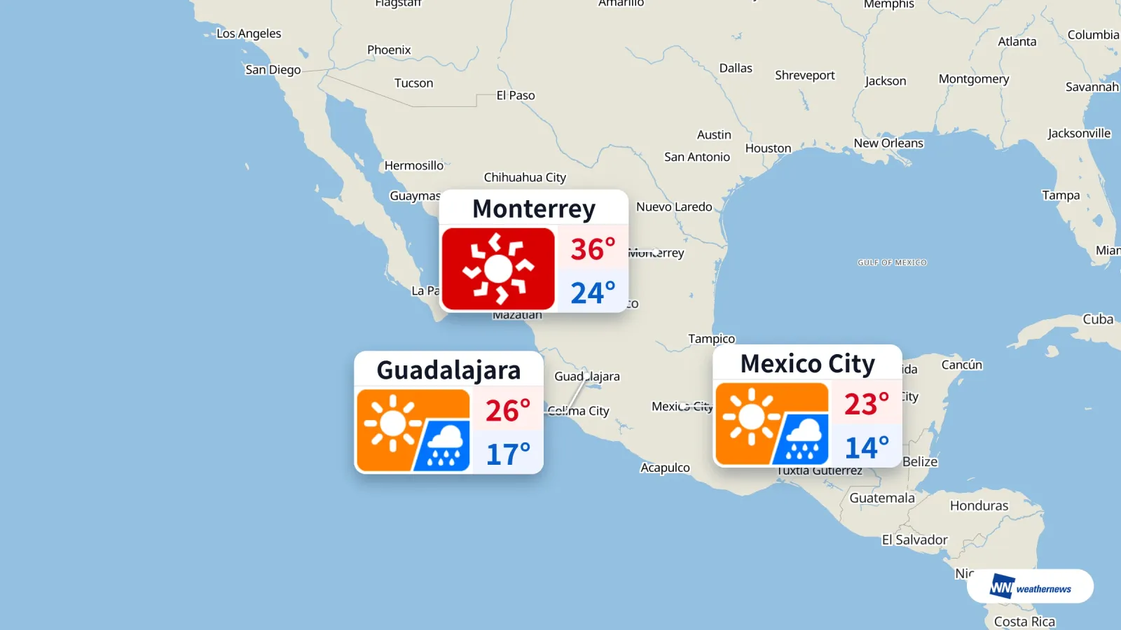 Hujan petang di CDMX dan Guadalajara, cuaca panas melampau di Monterrey