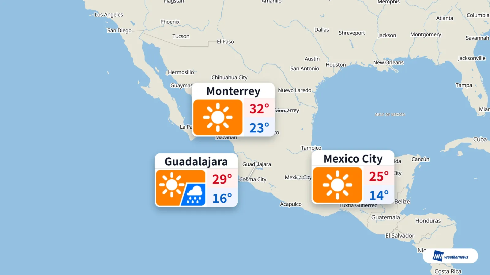 Cuaca hari ini di Mexico: cerah, hujan di Guadalajara, panas di Monterrey