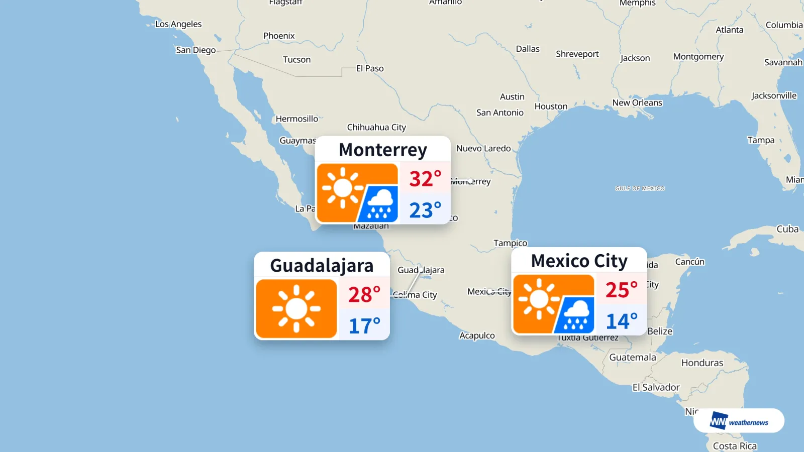 メキシコの今日の天気：夜は雨、モンテレイは厳しい暑さ