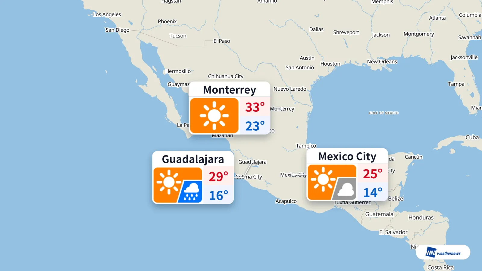 Cuaca hari ini di Kota Meksiko, Guadalajara, dan Monterrey