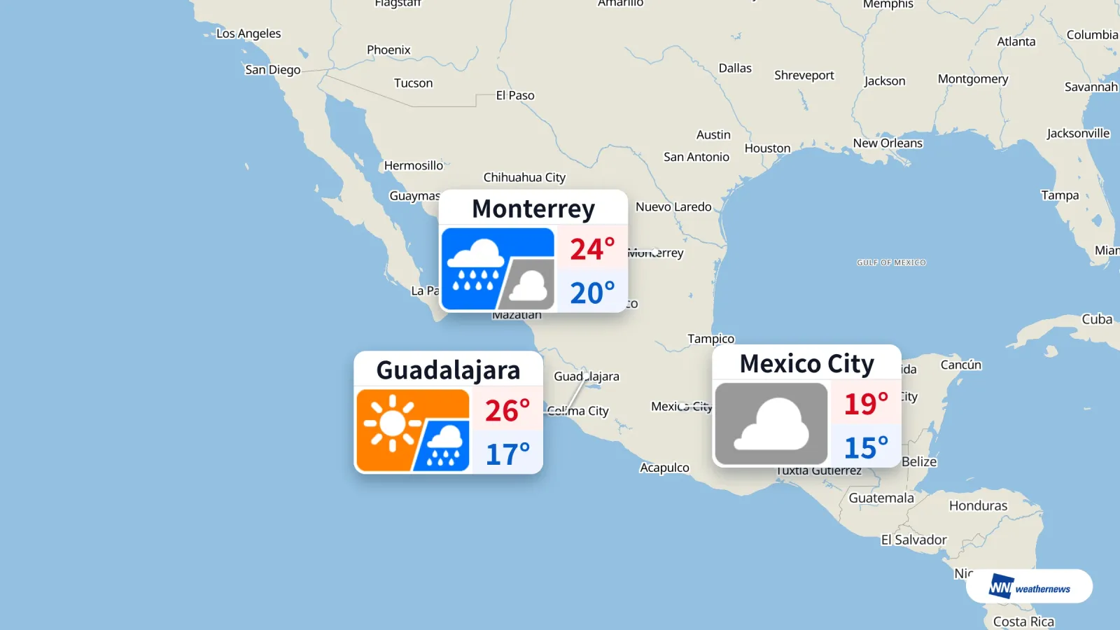 Hari ini: Hujan di Monterrey dan langit mendung di ibu negara