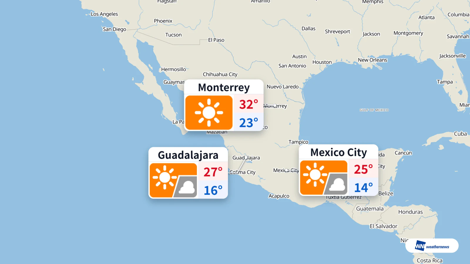 Hari ini di Mexico: cerah di Mexico City, Monterrey dan Guadalajara