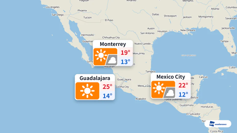 Today: Sun and little rain in Mexico City, Guadalajara and Monterrey