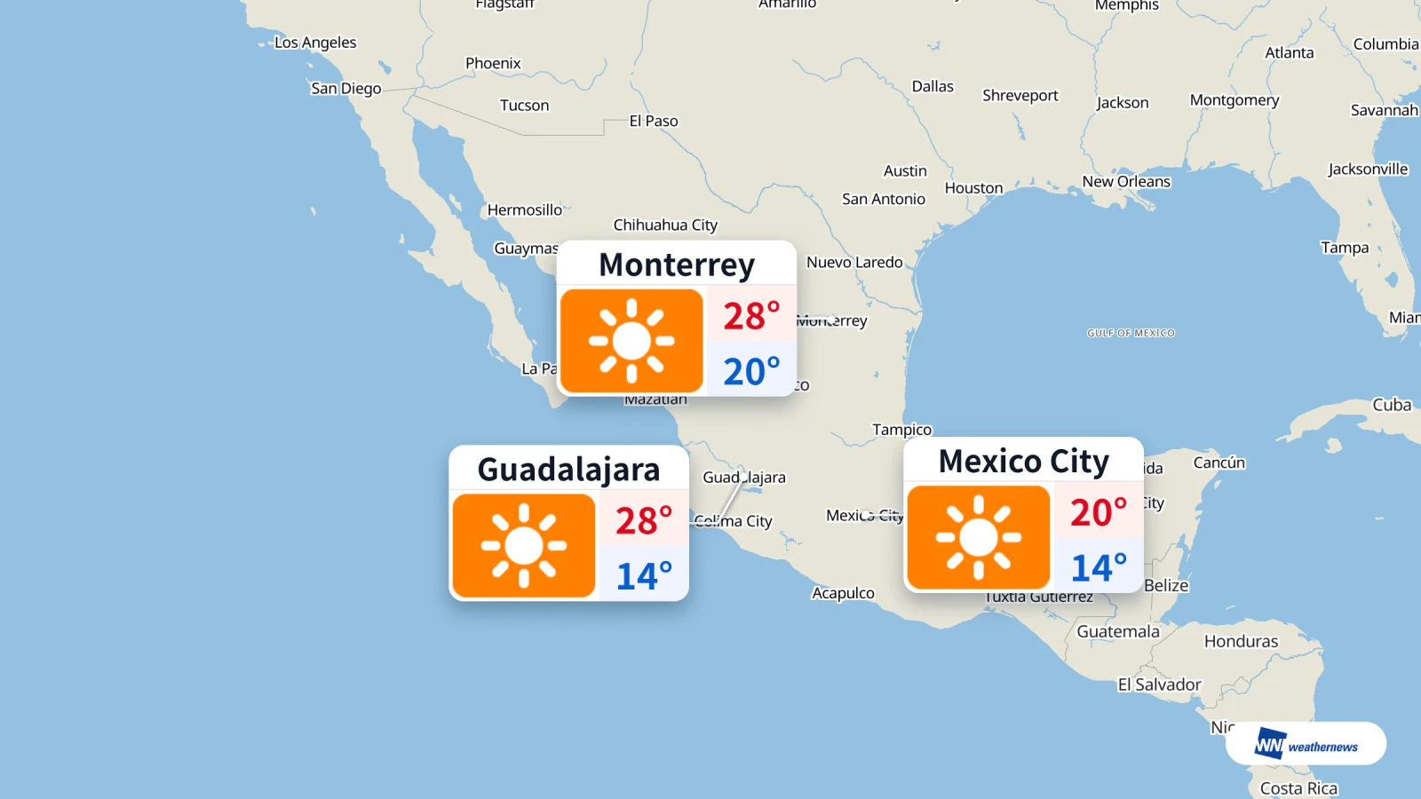 Hoje será ensolarado na Cidade do México, em Guadalajara e Monterrey