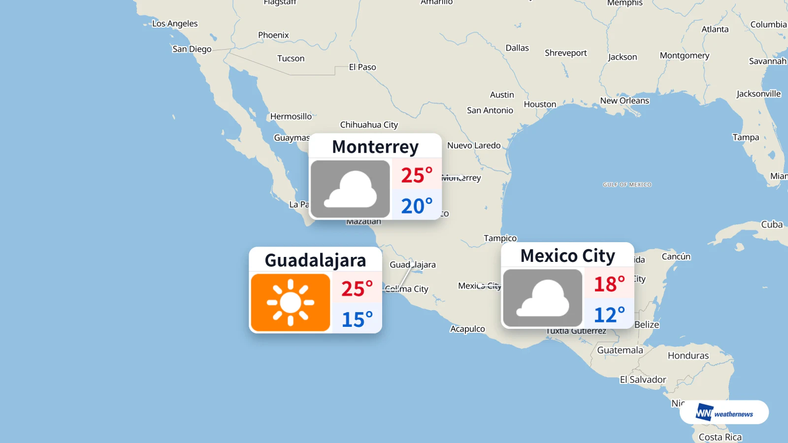 Hari ini di CDMX: Mendung dengan kebarangkalian hujan 90% pada 18:00