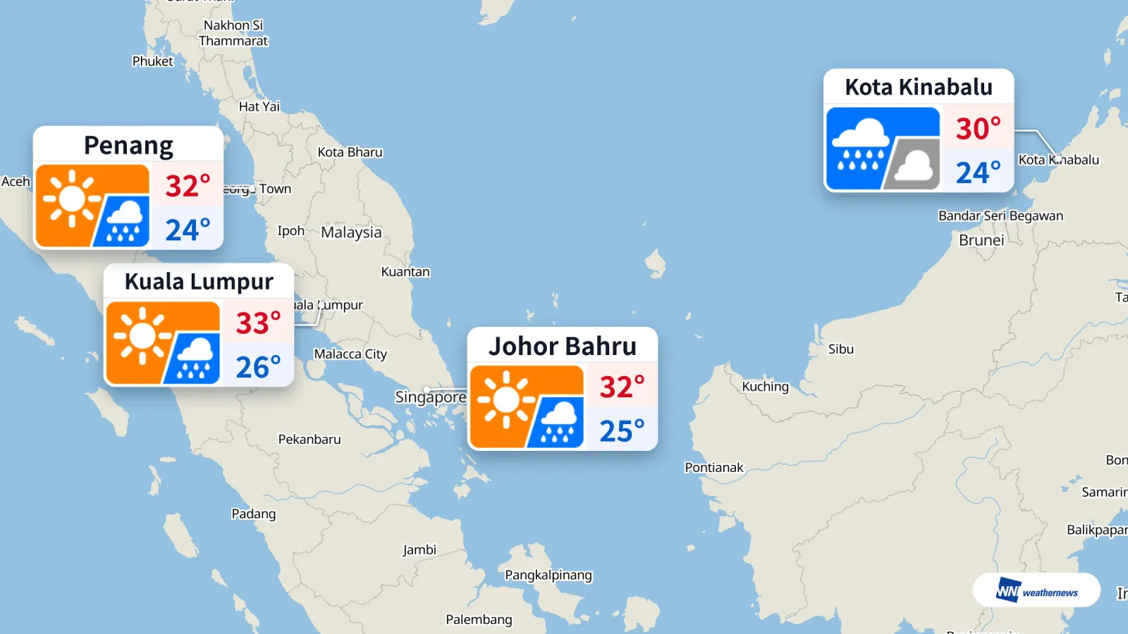 Tempo em 17 de setembro: chuva em KL, Johor Bahru e Kota Kinabalu