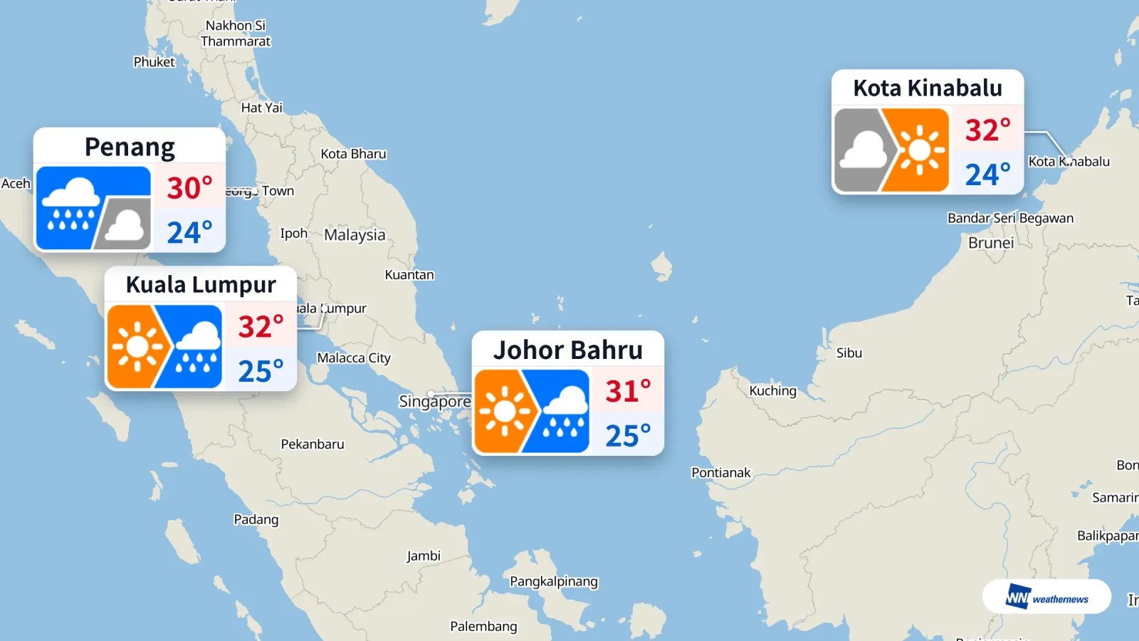 Cuaca hari ini: hujan diramalkan di KL, Penang dan Johor Bahru