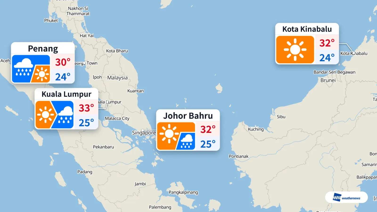 Cuaca hari ini: hujan 15:00 di KL dan JB, Penang hujan 06:00