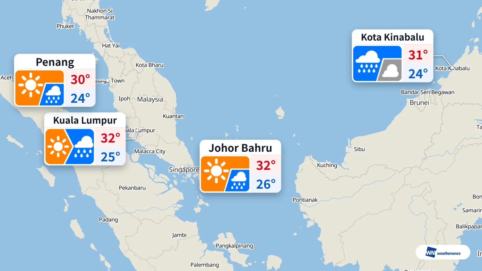 พยากรณ์อากาศวันนี้: กัวลาลัมเปอร์มีฝนเวลา 15:00 น. โกตากีนาบาลูมีฝน 7 มม.