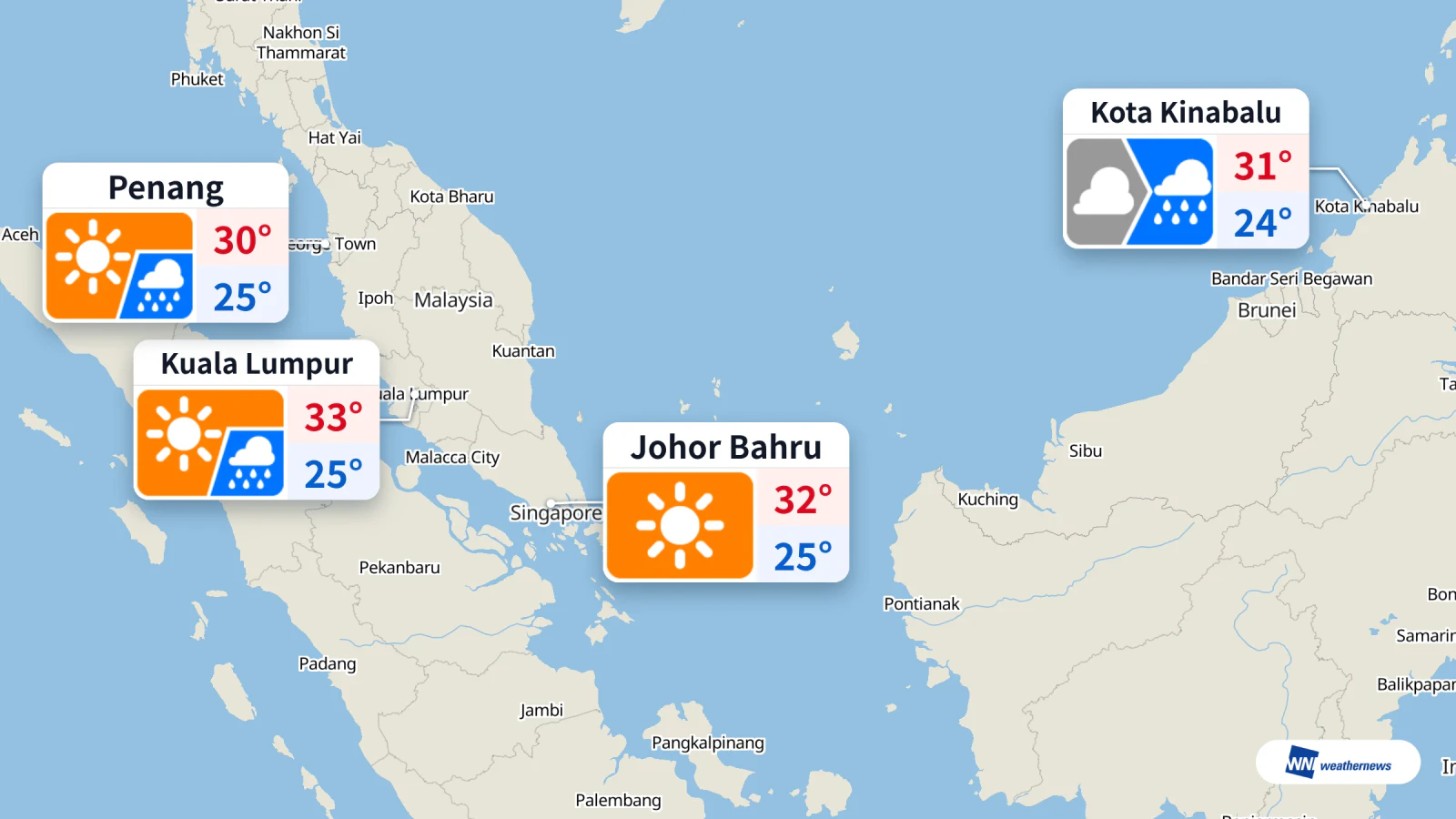 Météo aujourd’hui : pluie à 15 h à Kuala Lumpur, soleil à Johor Bahru